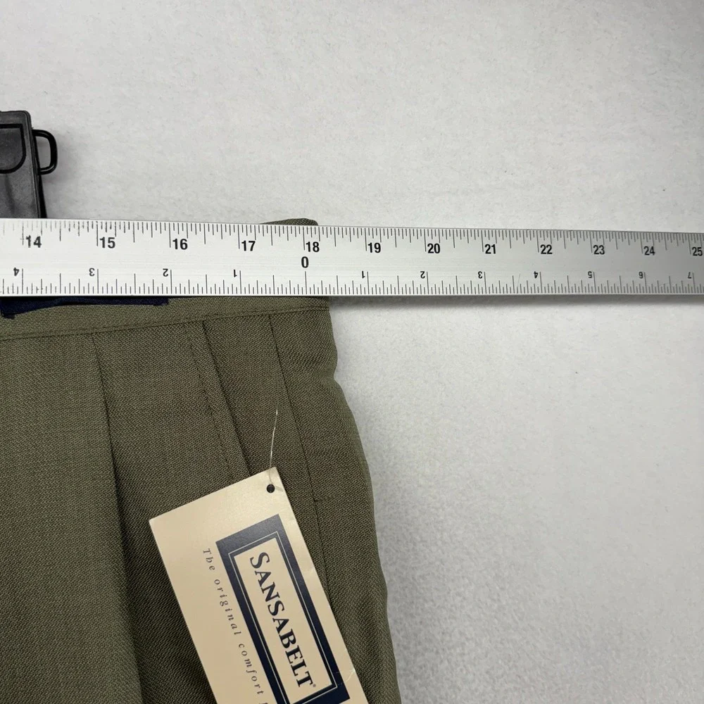 Vintage Sansabelt Dress Pants men's 37 Green  Trousers Unhemmed Raw Pleated NEW